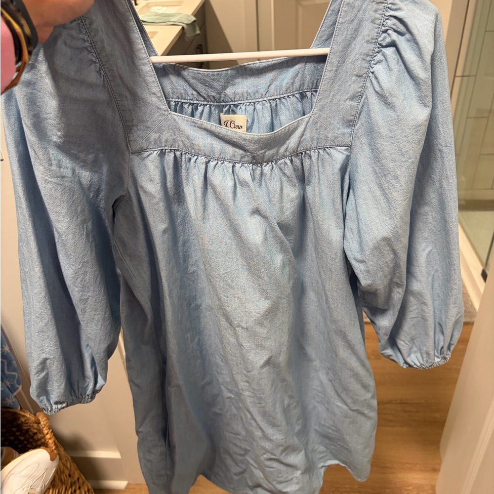 J.Crew Light Blue Square Neck Peasant Top